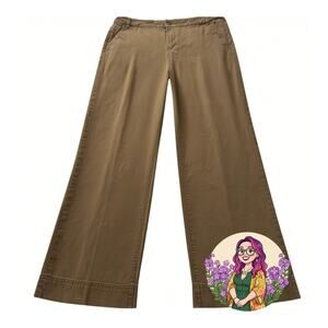 Coldwater Creek Tan Cotton Wide Leg Pants Size 10 Four Pocket Casual Career Y2K